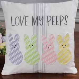 "Love My Peeps" Grain Sack Appliqued Pillow/Spring Easter